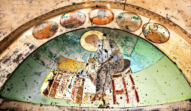 The Church of the Holy Savior, a saint with the Bible inside the quarter dome, 2021, photograph and reproduction by Vedat Akçayöz.