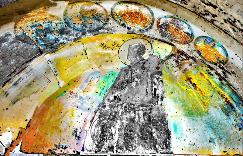 The Church of the Holy Savior, a bearded saint seated inside the quarter dome, 2021, photograph and reproduction by Vedat Akçayöz.
