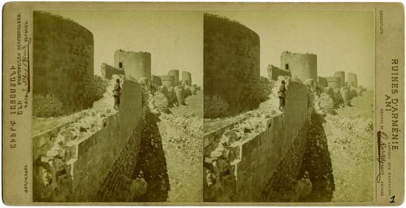 Born in Kyurin, Vilayet of Sebaste, Ottoman Empire, Ohannes Kurkdjian settled in Tiflis (Tbilisi) and Yerevan. In the late 1870s, after Ani became part of the Russian Empire, Kurdkjain visited the ruined city and was the first to photograph it, assisted by Aram Vruyr. Around 1880, Ohannes published an album of his photographs in French and in Armenian (rather than in Russian), titled <em>Ruines d’Arménie Ani</em> (Rijksmuseum, Amsterdam). This album contains some forty stereoscopic pairs of photographs. Allegedly, the Russian authorities banned the circulation of this album, suspecting that it fanned nationalist hopes among Armenians. Some of these photographs were reprinted in London’s The Graphic on September 26, 1885. They were also included in the “Vue de Caucase” series shortly after, apparently sold for a more touristic use. Soon after photographing Ani, Kurkdjian left the Russian Empire, lived in Europe and eventually settled on the Island of Java, current-day Indonesia, where he created a highly successful and long-lived photographic studio.