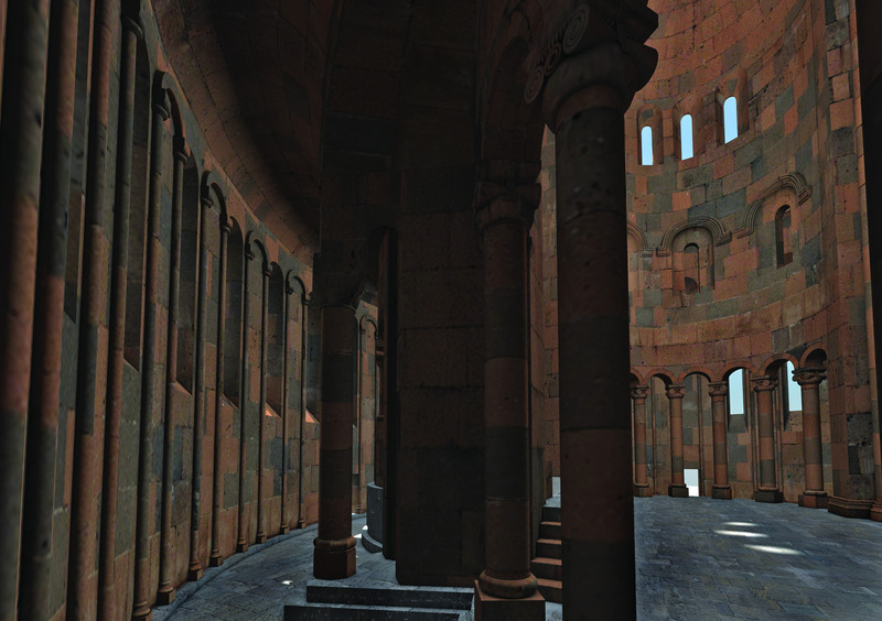 A hallway of the Church of St. Gregory (Gagkashen) (early 11th century), reconstruction, Research on Armenian Architecture Foundation.