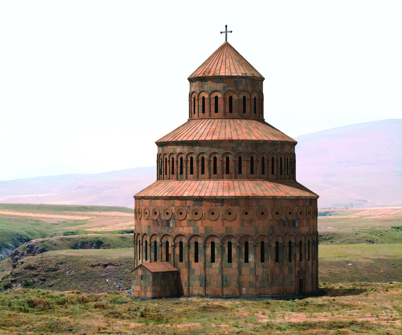 The Church of St. Gregory (Gagkashen) (early 11th century), commissioned by Bagratid Armenian King Gagik I (r. 989-1020), reconstruction, Research on Armenian Architecture Foundation.