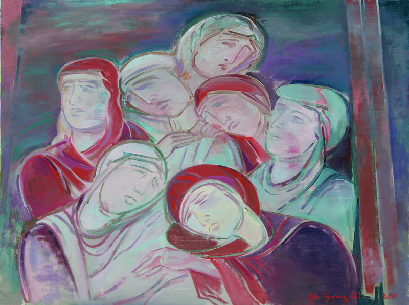 Robert Ayvazyan, From the murals of the Ani Cathedral also known as the Church of the Holy Mother of God or Surp Astvatsatsin 1, Oil on canvas, 70 × 80 cm, 2011.