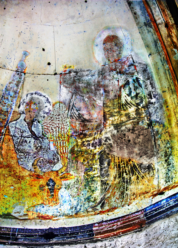 Ani Cathedral, a young saint seated on the apse ceiling, 2018, photograph and reproduction by Vedat Akçayöz.