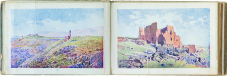 Arshak Fetvadjian, Ruins of Ani, pocket-size album of watercolor paintings, Vienna, 1910s, History Museum of Yerevan, 2025, photographed by Konrad Siekierski.