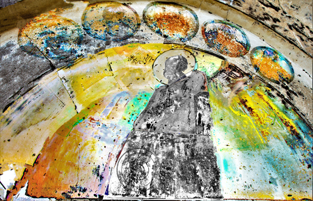 The Church of the Holy Savior, a bearded saint seated inside the quarter dome, 2021, photograph and reproduction by Vedat Akçayöz.