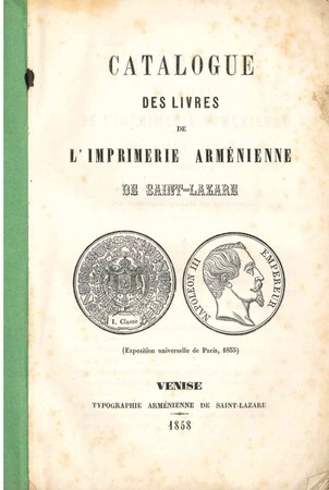 List of publications by F. Minas Bzhshkeants’ (Médici) in the 1858 catalogue of the Mekhitarist press of the island of San Lazzaro, Venice.