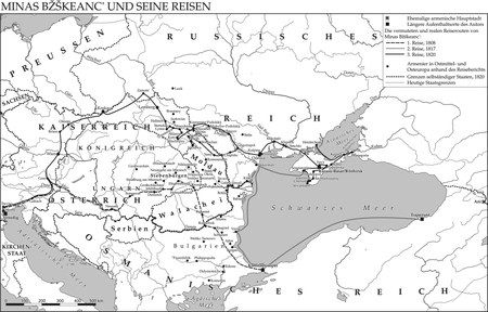 Itinerary of F. Minas Bzhshkeants’ travels, <em>Der Reisebericht des Minas Bžškeancʻ über die Armenier im östlichen Europa (1830)</em>, 84.