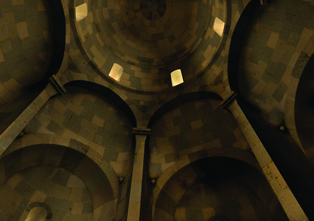 The interior of the Hexagonal (Multi-Apse) Church (10-11th centuries), reconstruction, Research on Armenian Architecture Foundation.