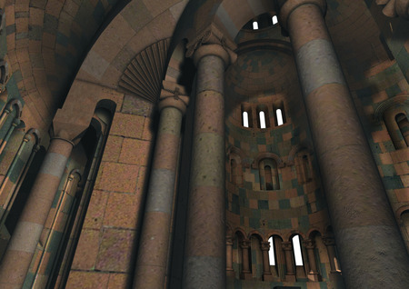 The interior of the Church of St. Gregory (Gagkashen) (early 11th century), reconstruction, Research on Armenian Architecture Foundation.